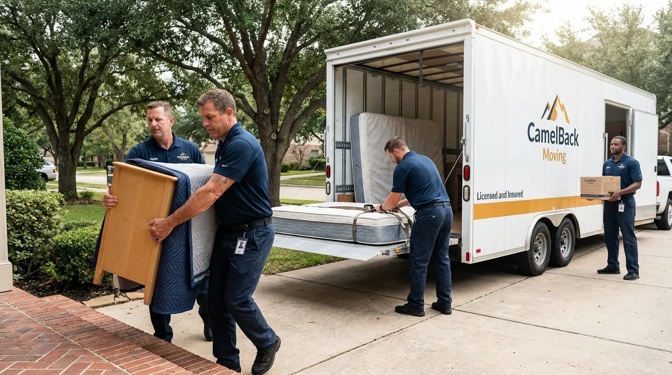 Crew loading residential truck for cross-state move from Bethel, AK