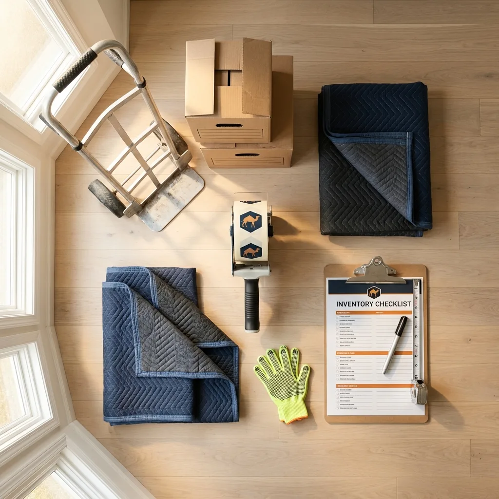 Professional moving supplies and packing materials layout for Bethel residential relocations